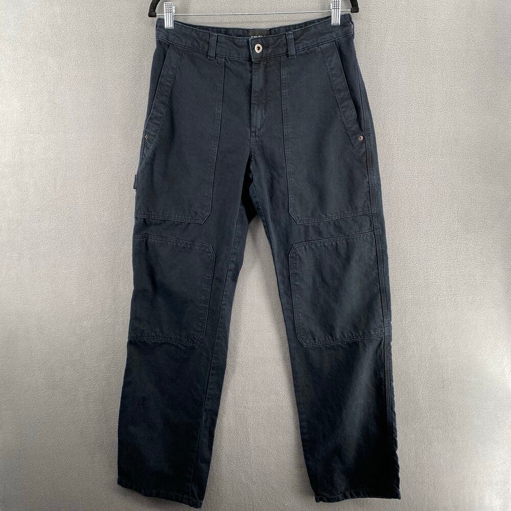 Zara Double Knee Jeans Womens 6 Black Denim‎ Big Pockets Y2K Straight Leg